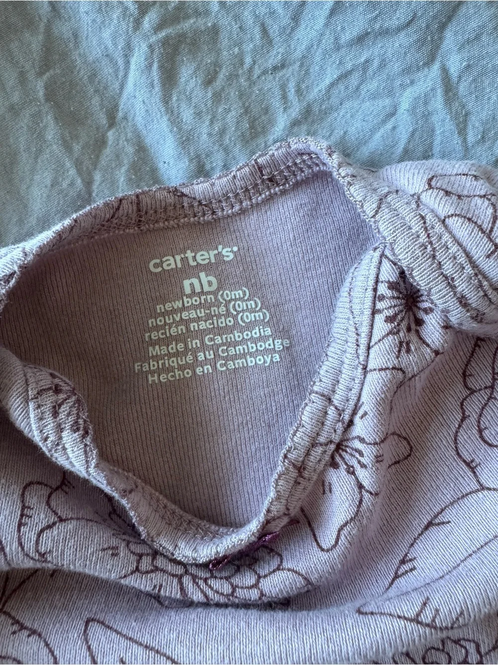 Carter's Lavender Floral Gown Sleeper - Purple Outline Flowers